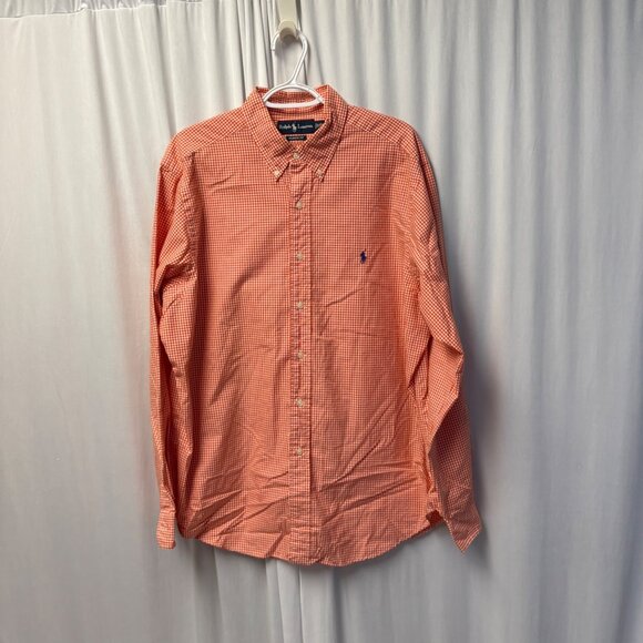 Ralph Lauren Mens Orange Gingham Classic Fit Button-Down Shirt Sz XL Long Sleeve - Picture 1 of 7